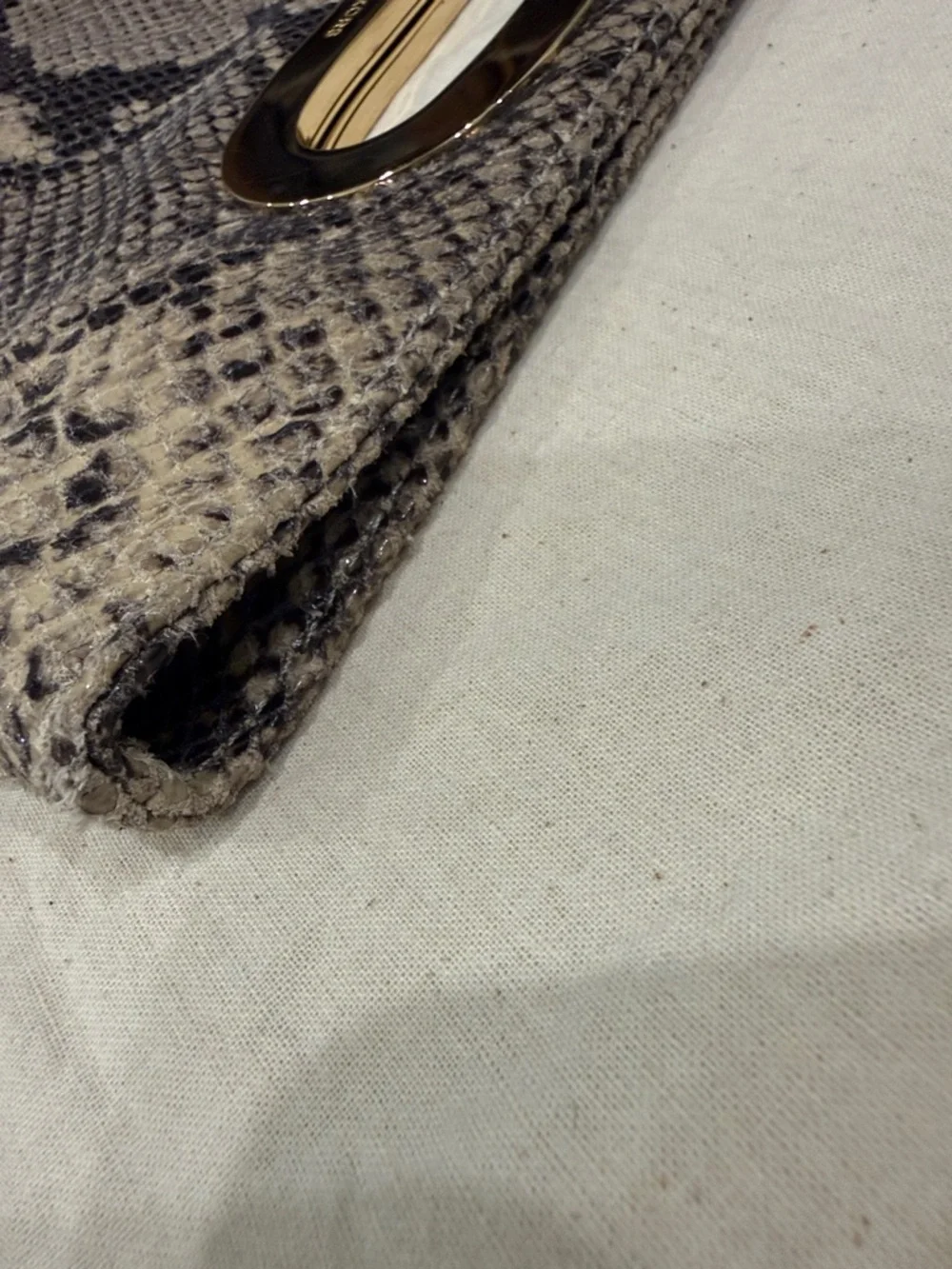 Michael Kors Beige and Black Snake-Print Clutch with Gold Hardware